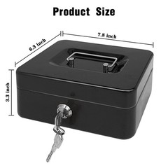 Steel Cash Box with Key Lock, Metal Small Money Organizer with Money Tray,Cas…