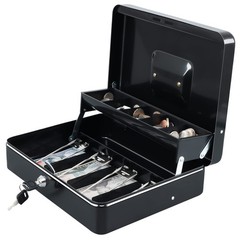 xydled Cash Box with Money Tray and Key Lock,Tiered, key lock, Black Lock