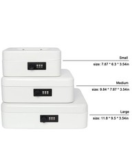 Large White Cash Box With Combination Lock Metal Money Box 11.8×9.5×3.54 In