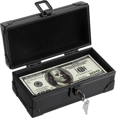Black Lockable Cash Box Money Storage Case with Lock Aluminium Alloy