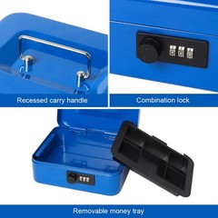 7.87×6.3×3.54 Inch Blue Small Metal Money Box with Combination Lock Cash Box