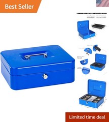 Cash Box with Tray – Cash Box with Key Lock Safe Money Box with Cash Tray, Mo…
