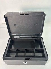 Honeywell 6112 Steel Cash Box 1 Bill & 5 Coin Slots 2 Keys Handle 9.8&Prime; X 7.3&Prime;
