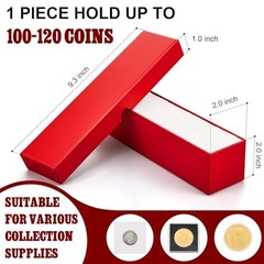 8 Pcs Coin Holder Boxes Red Leatherette Paper 9 x 2 x 2 Inches