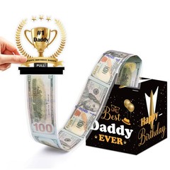 Daddy Birthday Money Box for Cash Pull, Happy Birthday Black Gold Boxes Gifts…