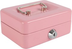 Pink Locking Steel Mini Cash Box for Kids with Removable Coin Tray