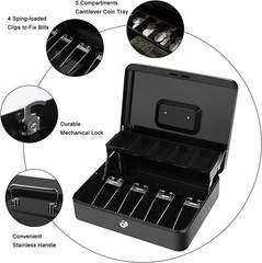Cash Box with Lock Key and Money Tray Large Money Box for Cash Metal Lock Box