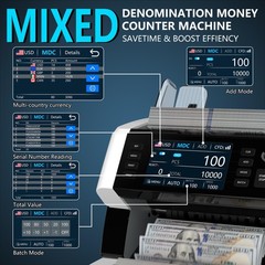 PONNOR Money Counter Machine Mixed Denomination, Serial Number, Multi Currenc…