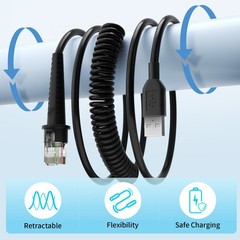 2PCS *3M USB A to RJ45 Coiled Cable For Honeywell MS1890 Focus, MS9520, MS9524