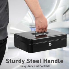 Cash Box with Key Lock–0.7Mm Thick Metal Money Box for Flea Market Vendors