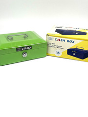 HearthSong Metal Cash Lockbox Green Plastic Tray Lock 2 Keys 8x6x3 – New