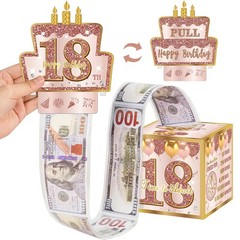 18th Birthday Pull Out Money Gift Box Pink Rose Gold Party Cash Case Holder