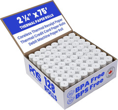 2 1/4 X 75 Feet X 128 Rolls CORELESS BPA Free Thermal Paper Rolls for Handheld T