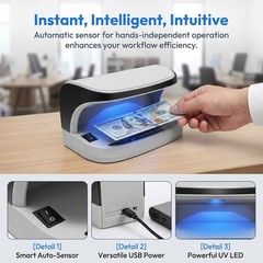 Rechargeable UV Counterfeit Bill Money Detector,Auto ON/Off, LED Light Currency