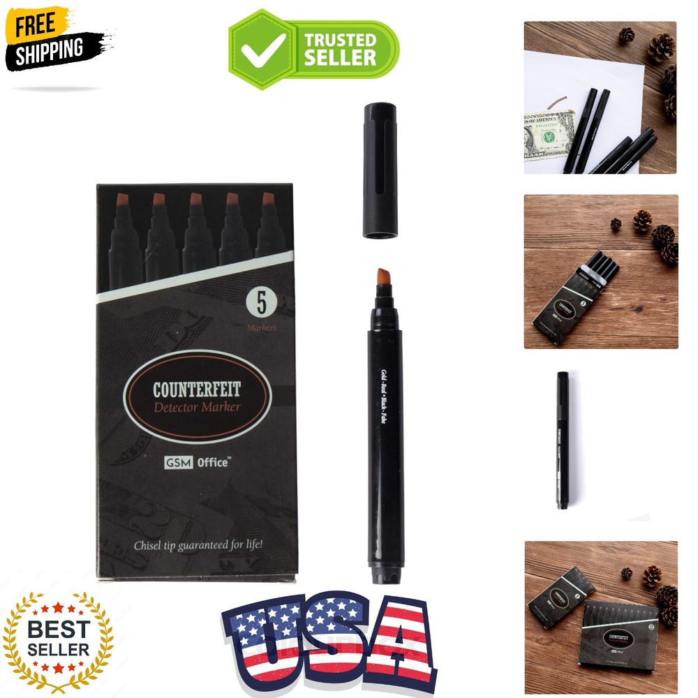 Counterfeit Money Bill Detector Pens, Markers – Detects Fake Currency – 5 Pack