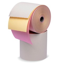 Carbonless 3-Ply Register Roll Bond White/Canary/Pink 67&prime; L x 3&Prime; W | 50/Case