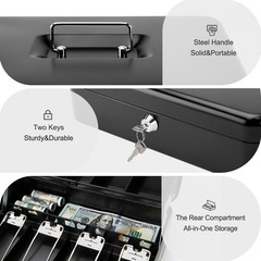 Secure Cash Box with Key Lock – Steel Construction, Spill-Proof Coin Tray, Porta