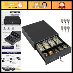 13&Prime; Electronic Cash Register Drawer for POS System – 4 Bill 5 Coin Tray, Key-Loc