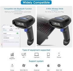 Compatible Bluetooth Barcode Scanner for iPhone Android PC Windows Mac CCD 1D 2D