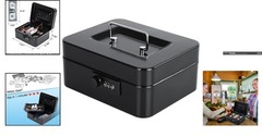 Durable Black Metal Cash Box with Removable Tray – Portable Security Solution