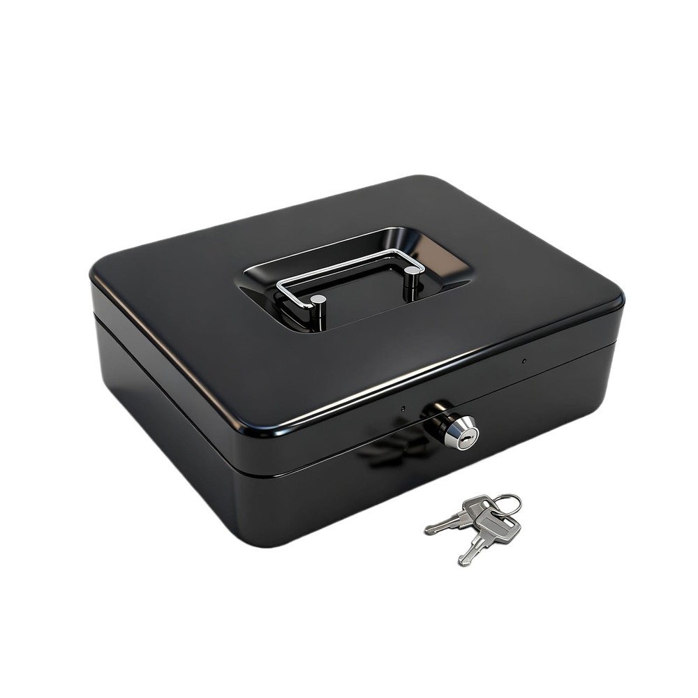 10&Prime; Cash Box with Money Tray, Black, Large