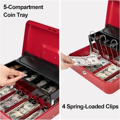 Heavy Duty Red Lock Box with Key & 5-Compartment Organizer – 392 Cubic Inches