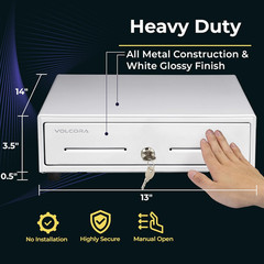 13&Prime; Heavy Duty Cash Register Drawer for POS – 4 Bills, 5 Coins, Key Lock