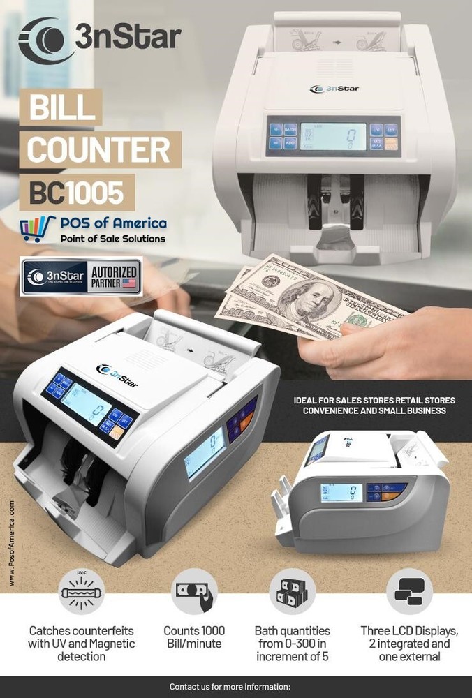 3nStar Bill Counter (BC1005) 110v Counts Polymer, Paper bills MG Counterfit Det