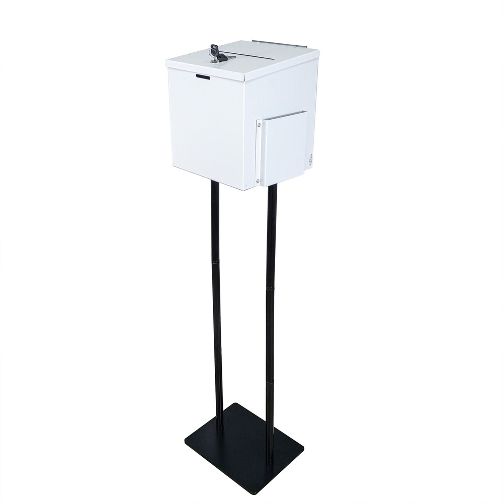 Returned! White Metal Ballot Box Donation Box Suggestion Box With Black Stand