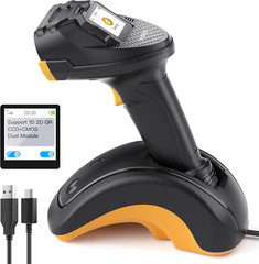 Wireless Bluetooth Barcode Scanner with Touchscreen & Smart Base, Dual Modules