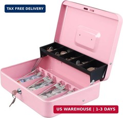 xydled Cash Box with Money Tray and Key Lock,Tiered, Cantilever Design,4 Bill /