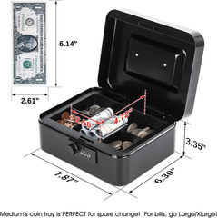 KYODOLED Cash Box with Combination Lock Safe Metal Money Box with Money Tray for
