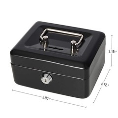 Decaller Small Cash Box with Lock and Slot, Metal (5.9 Inch), Black