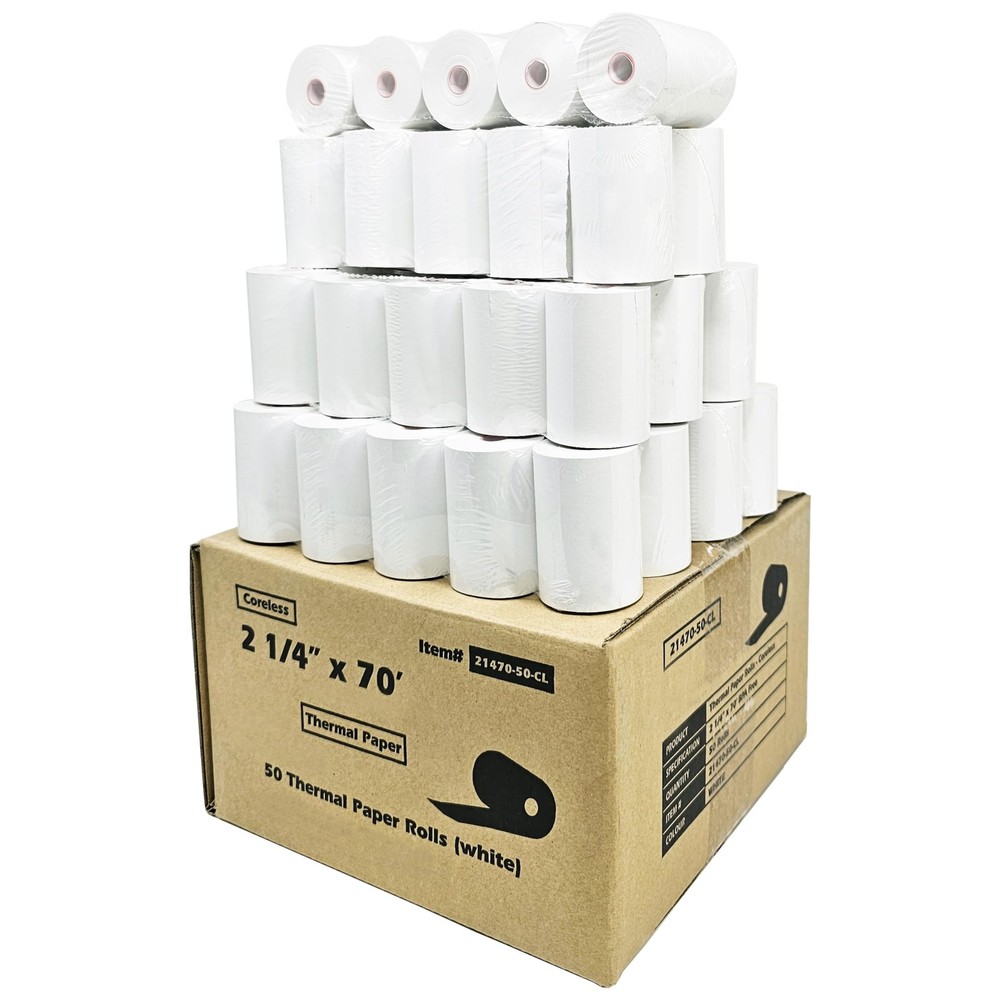(50 Rolls Coreless) vx520 Special 2 1/4 x 70 thermal paper (2.25 inches x 70ft)