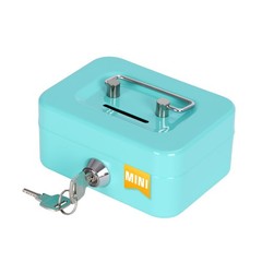 Cash Box with Lock Small Cute Coin Money Mini-Blue, Blue-Mini