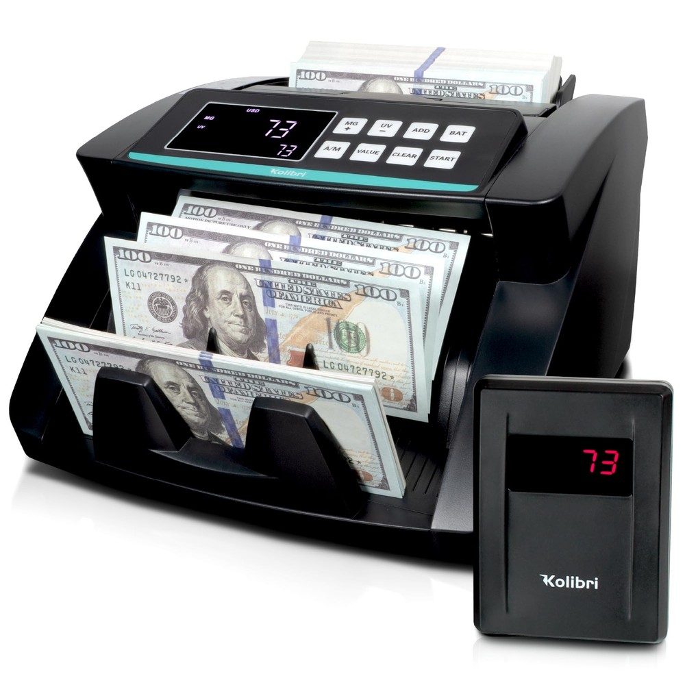 Money Counter Machine with Fake Detection & LCD, 1,500 Bills/Min, US Support