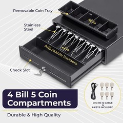 13&Prime; Electronic Cash Register Drawer for Point of Sale (POS) System with 4 Bil…