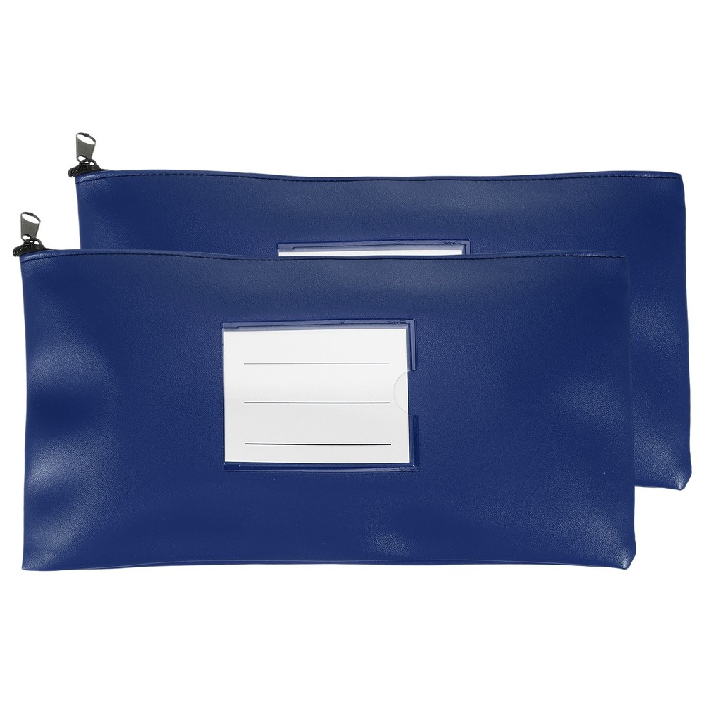 11×6 Inch Money Bags with Zipper, 2Pcs PU Leather Cash Pouch, Blue