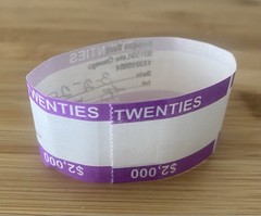 Lot Of About 100 Purple $2,000 Straps Currency Bands For cash money bank bill