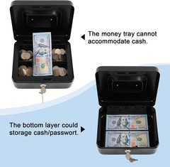 Sturdy Medium Cash Box with Removable Tray & Key Lock, 7.87×6.30×3.54, Black