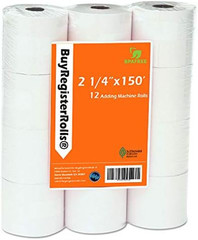 (12 Rolls) 2 1/4 X 150 Ft White Adding Machine Tape Paper Rolls Premium One Ply
