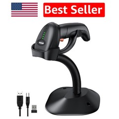 Bluetooth Wireless Barcode Scanner with Auto-Sensing Stand – 24hr Battery Life