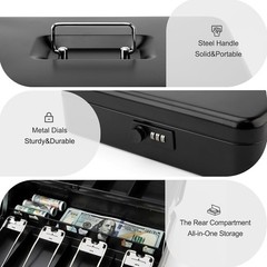Large Locking Metal Cash Box with Combination Lock and Money Tray for Security