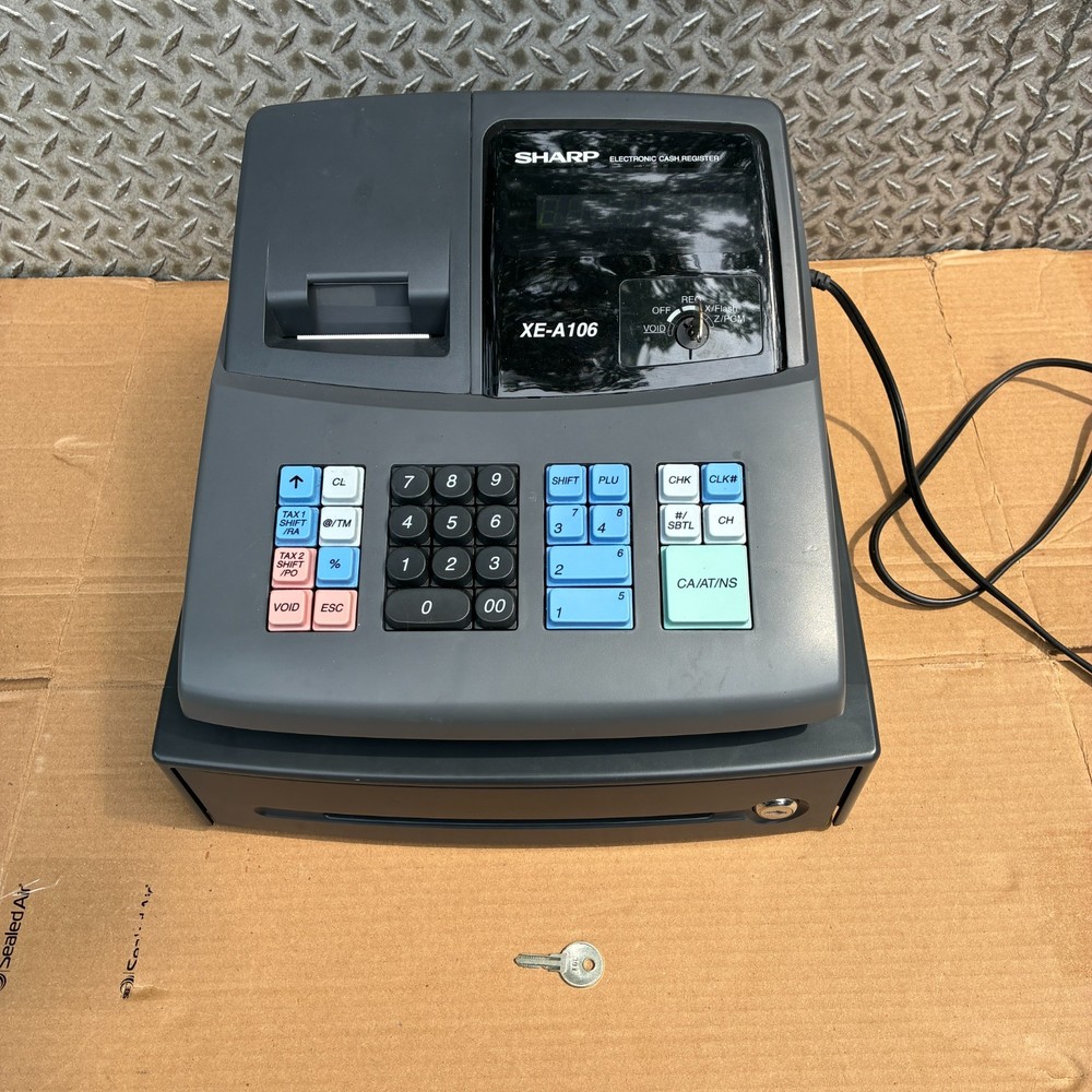 Sharp XE-A106 Electronic Cash Register POS System With Drawer & Mode Key WORKS