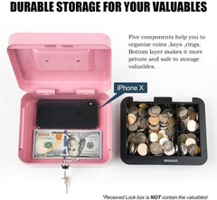 xydled Locking Steel Large Cash Box with Removable Coin Tray and Key Lock,9.84x