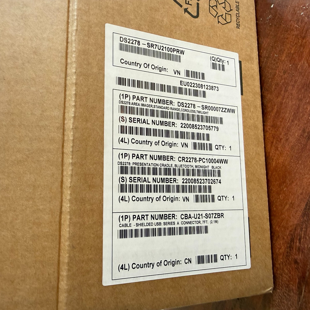 Zebra DS2278 Barcode Scanner Wireless Kit Cradle and Charging Cable Brand New
