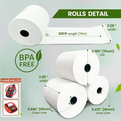 3 1/8 x 230 Thermal Paper Receipt Rolls 10 PACK 55 GSM BPA Free Compatible POS