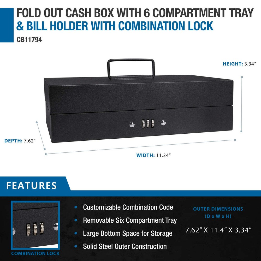 BARSKA CB11794 Large Cash Box Combination Safe Lock 4X slots Bill 5X Coin Holder