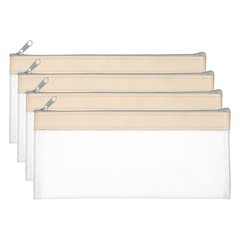 8.7×3.9 Inch Money Bags with Zipper, 4 Pcs Clear PVC Cash Pouch, Beige
