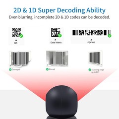 1D 2D QR Desktop Barcode Scanner, Symcode Omnidirectional Hands-Free Automatic